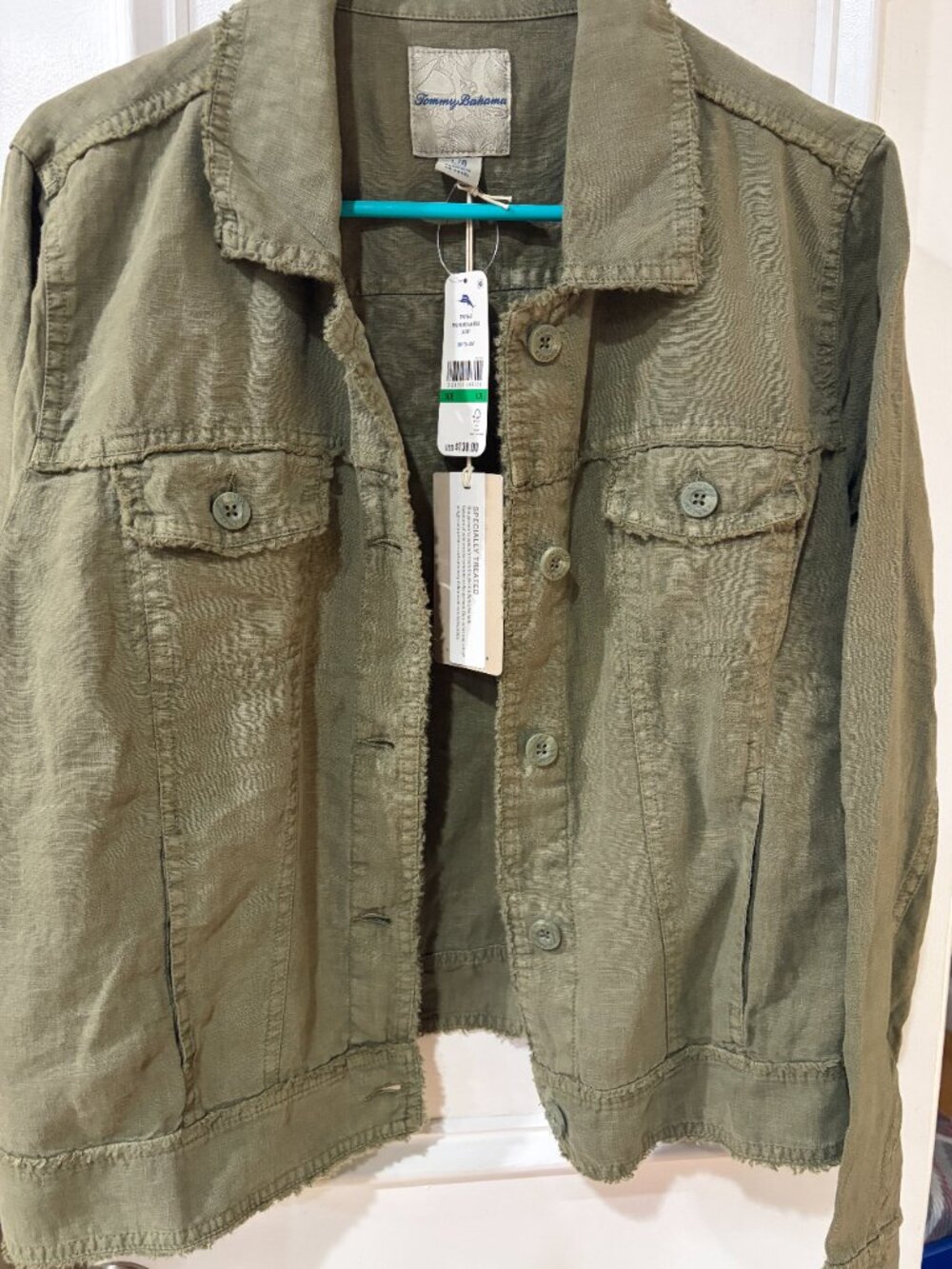 NWT Tommy Bahama Two Palm Raw Edge Point Collar Jacket Large Linen Travel NEW 💙 - Picture 6 of 10